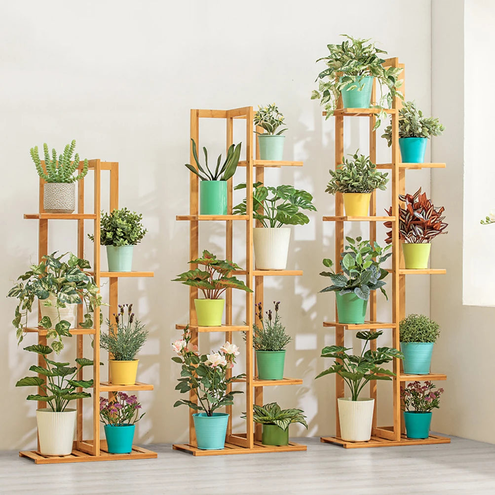 Bamboo 5/6 Tier Plant Stand – Stylish Multi-Tiered Plant Display Rack for Indoor & Outdoor Use