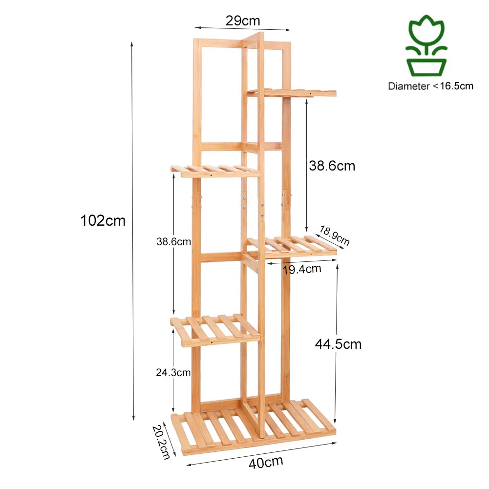 Bamboo 5/6 Tier Plant Stand – Stylish Multi-Tiered Plant Display Rack for Indoor & Outdoor Use