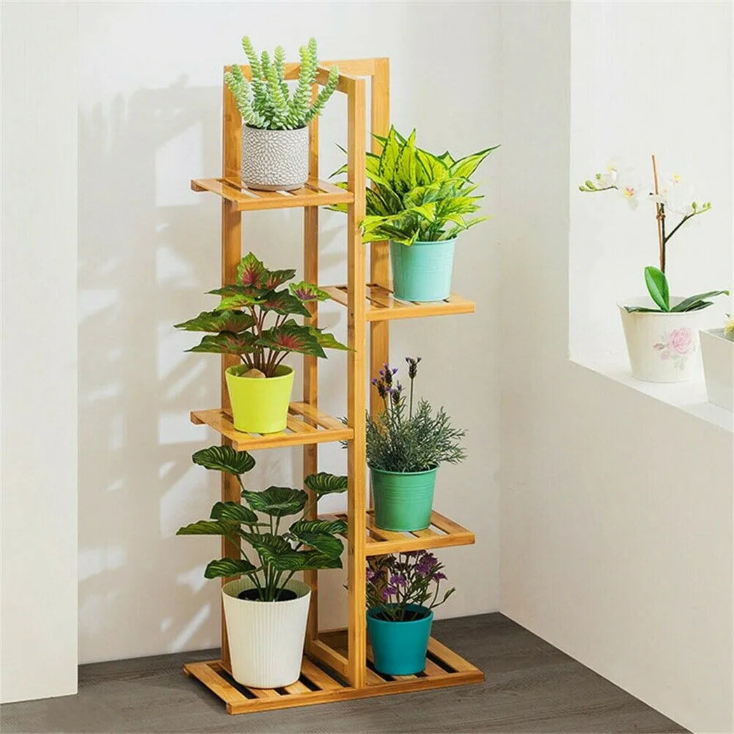 Bamboo 5/6 Tier Plant Stand – Stylish Multi-Tiered Plant Display Rack for Indoor & Outdoor Use