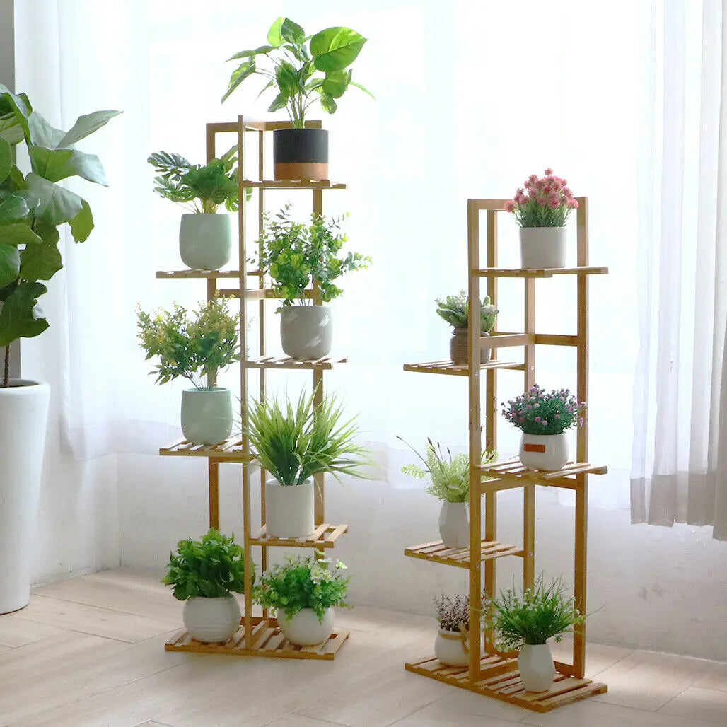 Bamboo 5/6 Tier Plant Stand – Stylish Multi-Tiered Plant Display Rack for Indoor & Outdoor Use