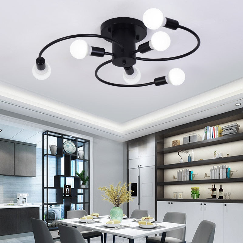 Modern Iron Ceiling Chandelier – Elegant Industrial Lighting Fixture for Living Room & Dining Room