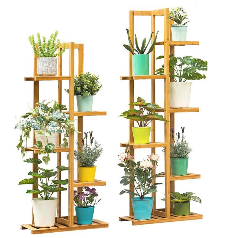 Bamboo 5/6 Tier Plant Stand – Stylish Multi-Tiered Plant Display Rack for Indoor & Outdoor Use