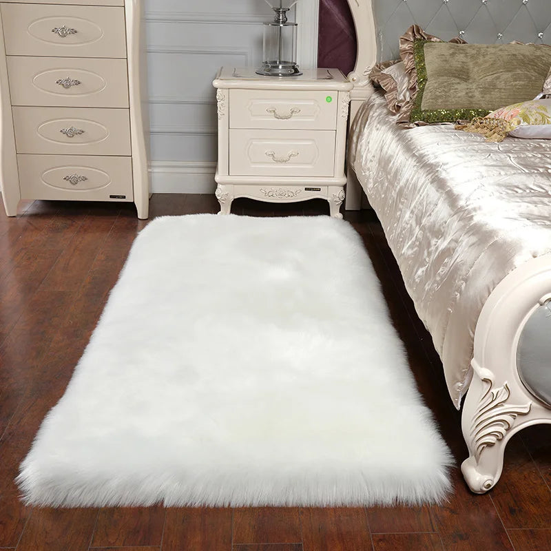 White Rectangle Soft Shaggy Carpet Faux Fluffy Rugs