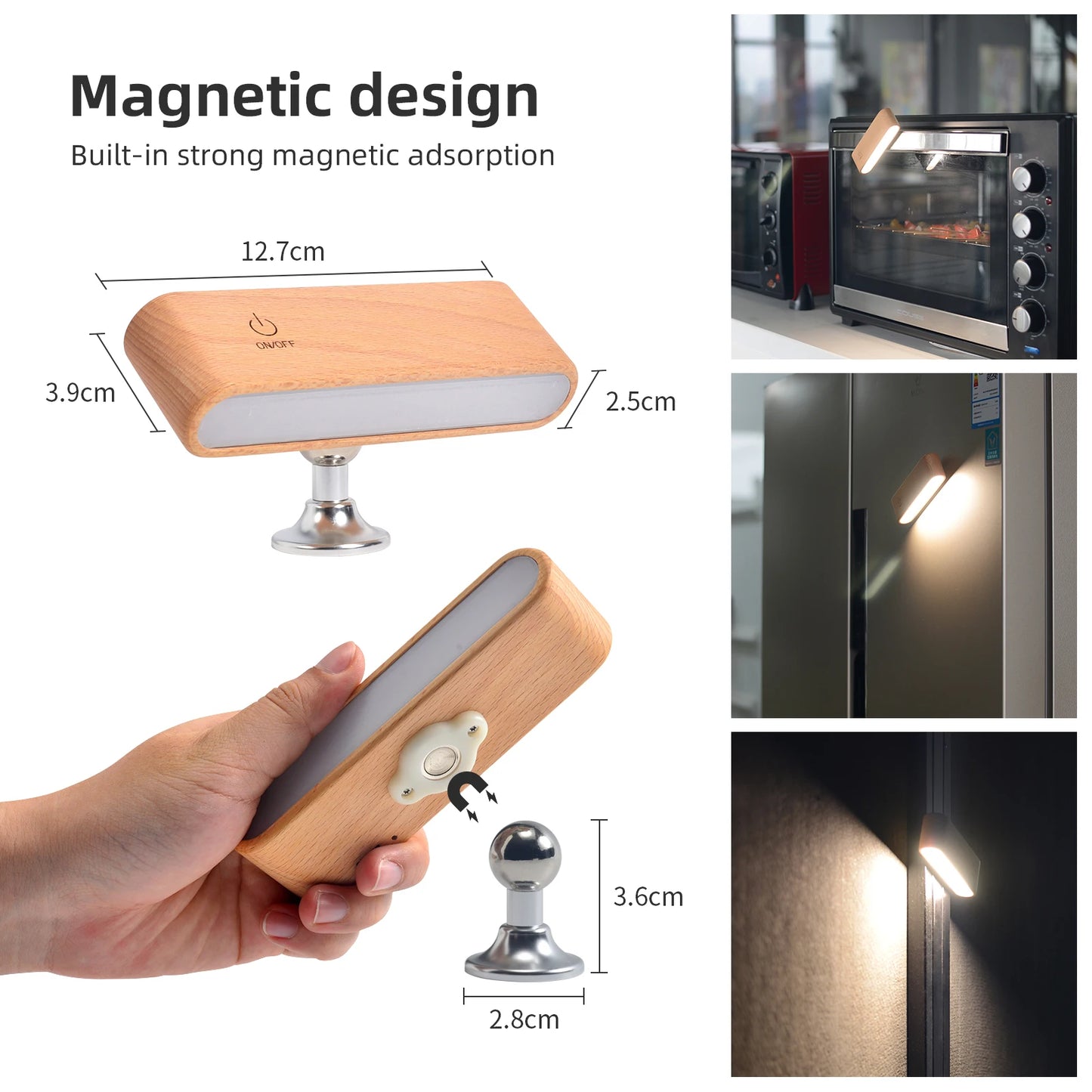 LED Beech Wood Magnetic Rechargeable Night Lights