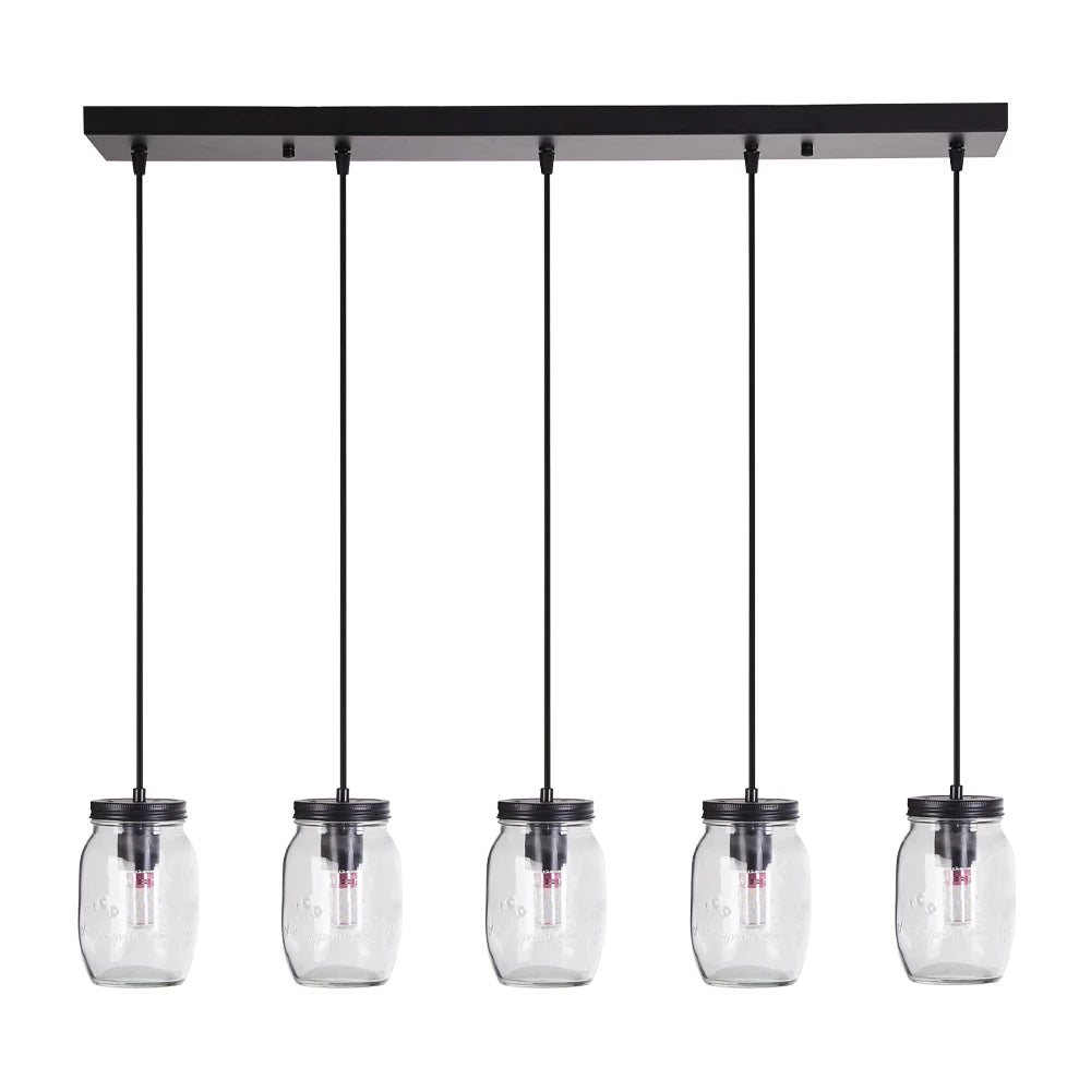 Black 5-Light Pendant Light with Glass Lampshade for Kitchen Living Room Hallway Entryway