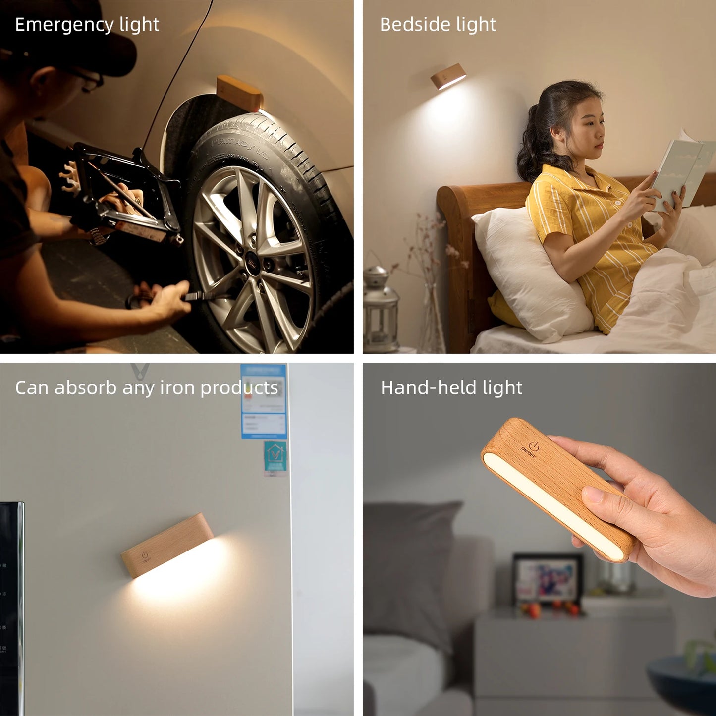 LED Beech Wood Magnetic Rechargeable Night Lights