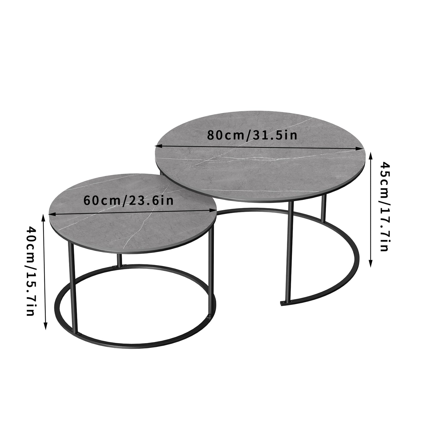 Nesting Round Coffee Table Set – Modern Space-Saving Living Room Furniture, Wood & Metal Accent Tables