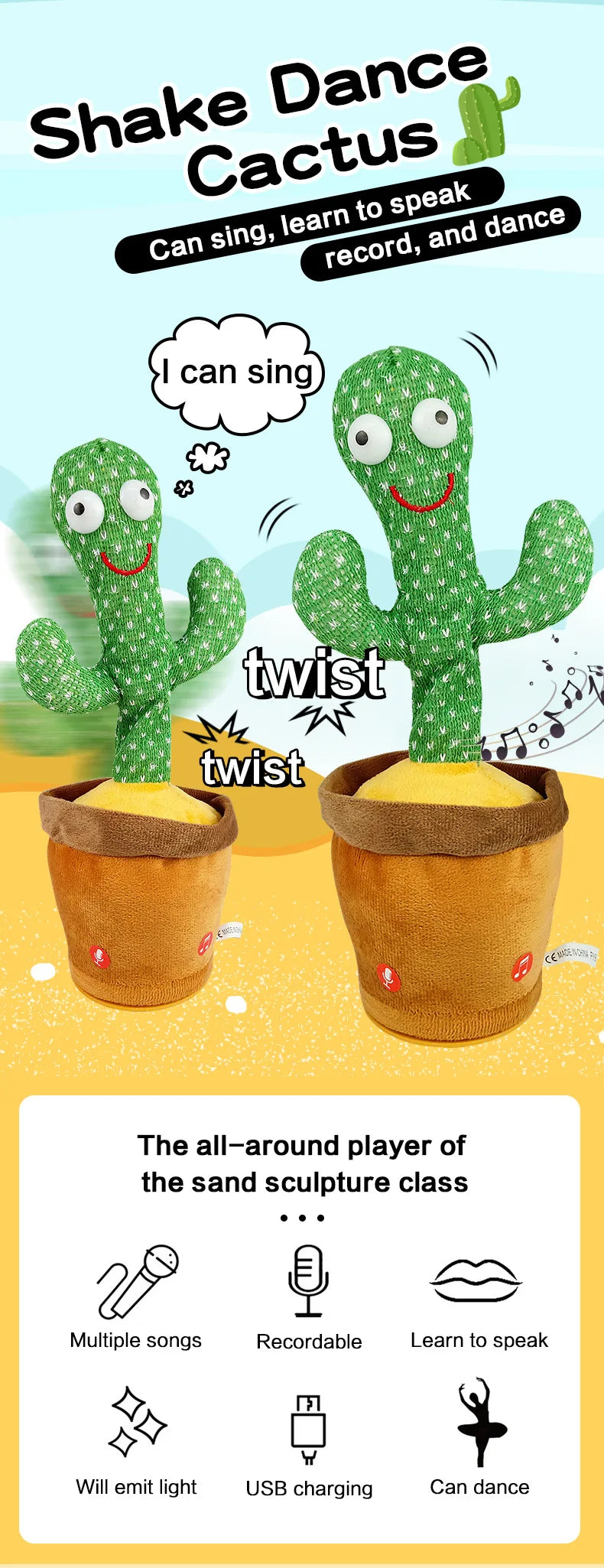 Dancing Talking Cactus Toy – Singing, Mimicking, and Glowing Fun for Babies and Kids