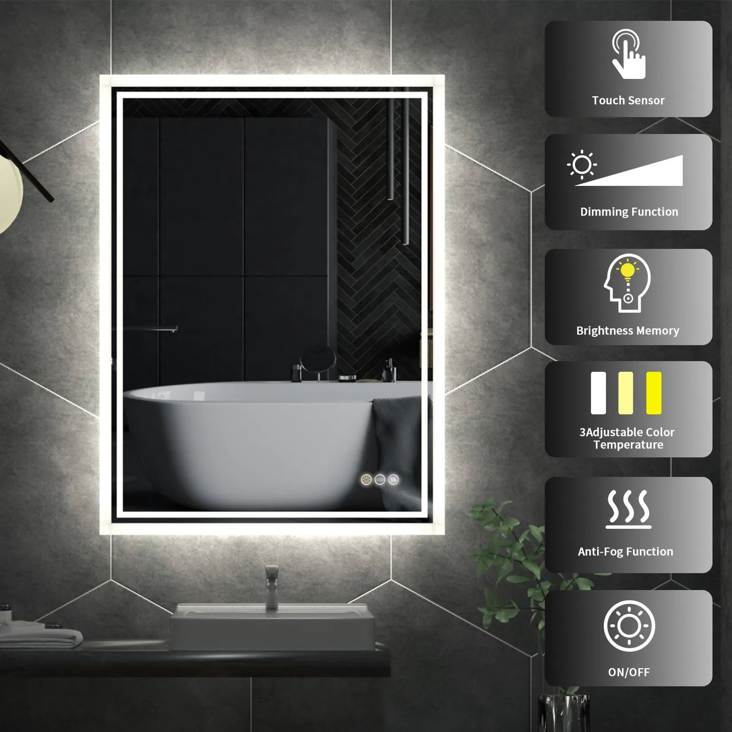 Sleek Bathroom LED Backlit Mirror – Modern, Energy-Efficient Vanity Mirror with Adjustable Lighting