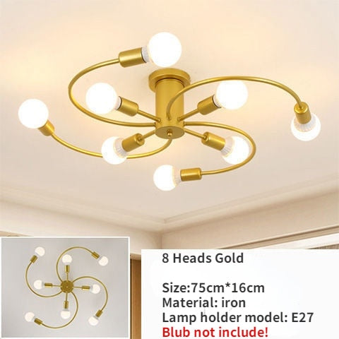 Modern Iron Ceiling Chandelier – Elegant Industrial Lighting Fixture for Living Room & Dining Room