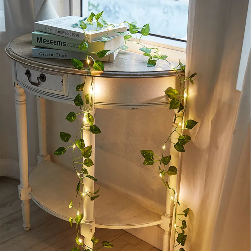 Green Leaf Fairy Lights - Eco-Friendly Decorative String Lights for Home and Garden Decor