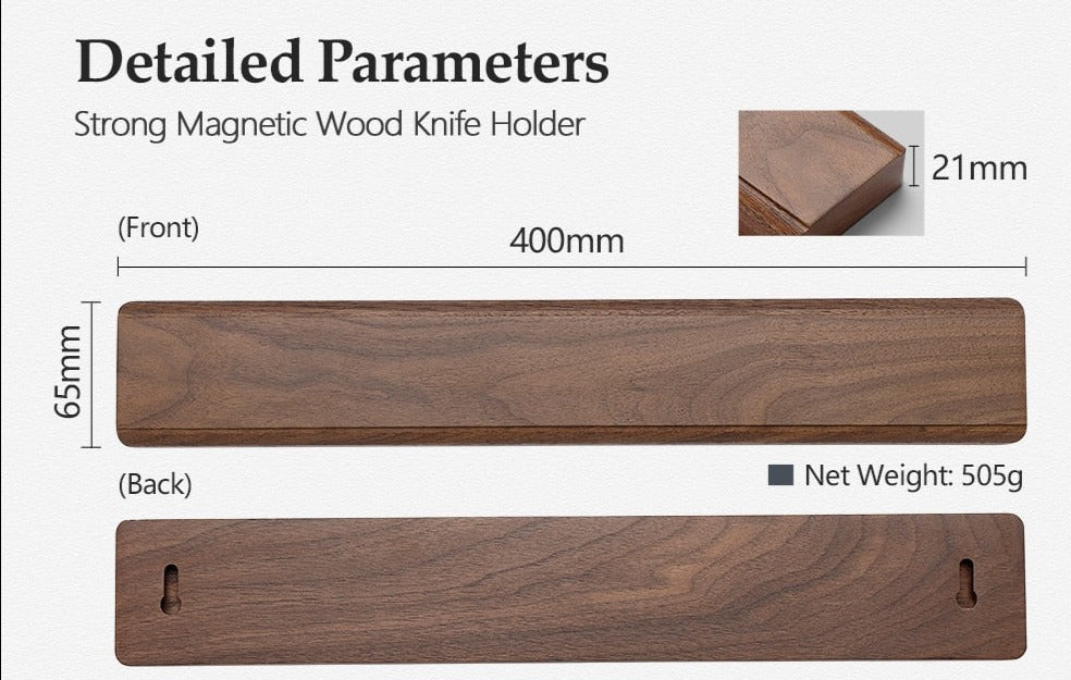 40cm Black Walnut Magnetic Knife Holder – Premium Wooden Wall-Mounted Knife Rack