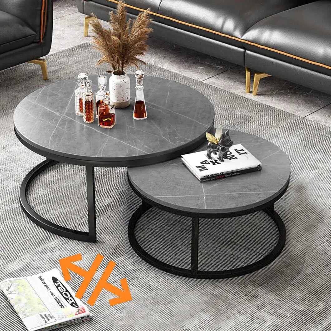 Nesting Round Coffee Table Set – Modern Space-Saving Living Room Furniture, Wood & Metal Accent Tables