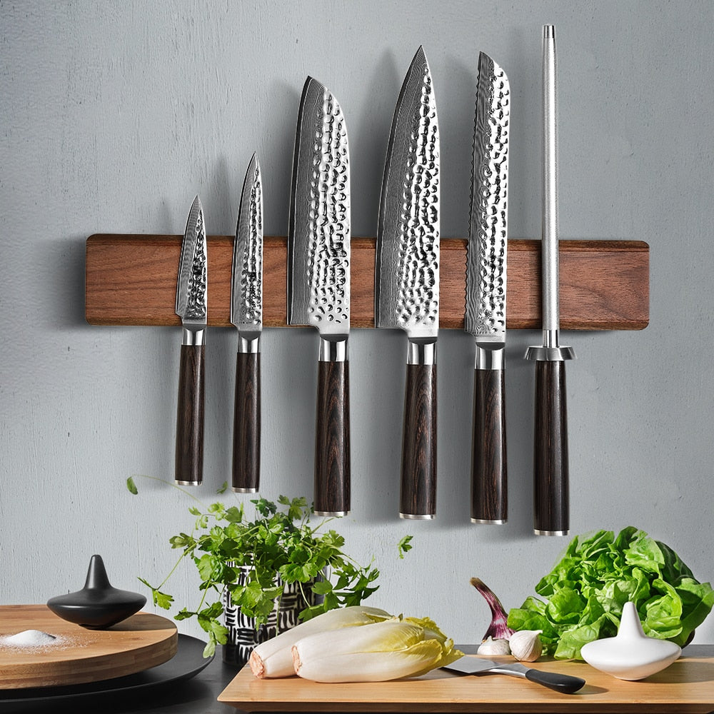 40cm Black Walnut Magnetic Knife Holder – Premium Wooden Wall-Mounted Knife Rack