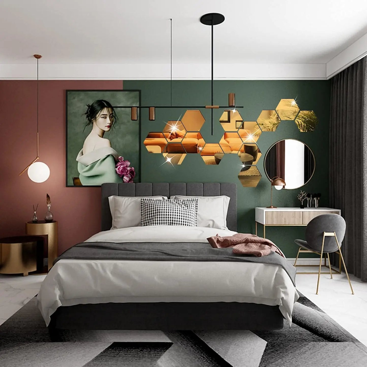 3D Hexagon Mirror Wall Stickers – Modern Geometric Home Décor