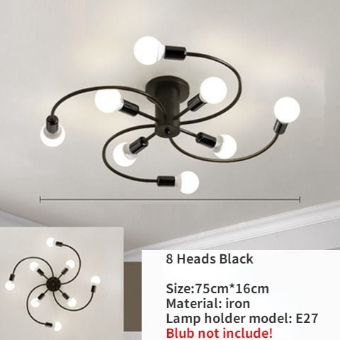 Modern Iron Ceiling Chandelier – Elegant Industrial Lighting Fixture for Living Room & Dining Room