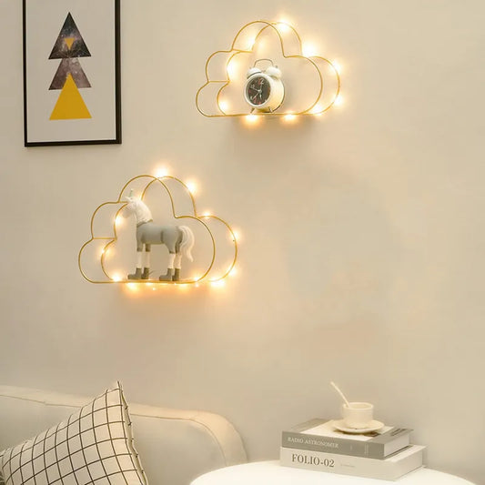 Cloud-Shaped LED Wall Shelf - Stylish Floating Shelf with Soft LED Lighting for Kids' Rooms