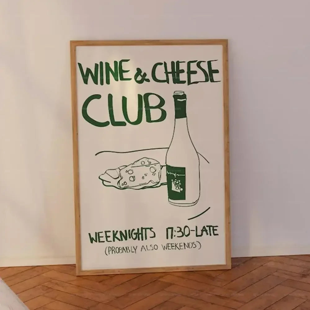 Mid Century Wine and Cheese Club Posters