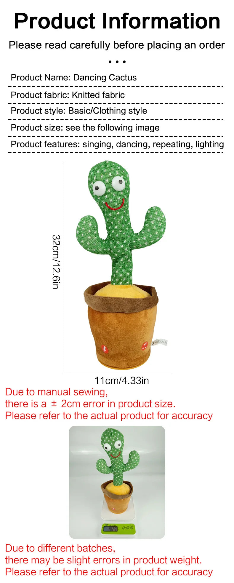 Dancing Talking Cactus Toy – Singing, Mimicking, and Glowing Fun for Babies and Kids