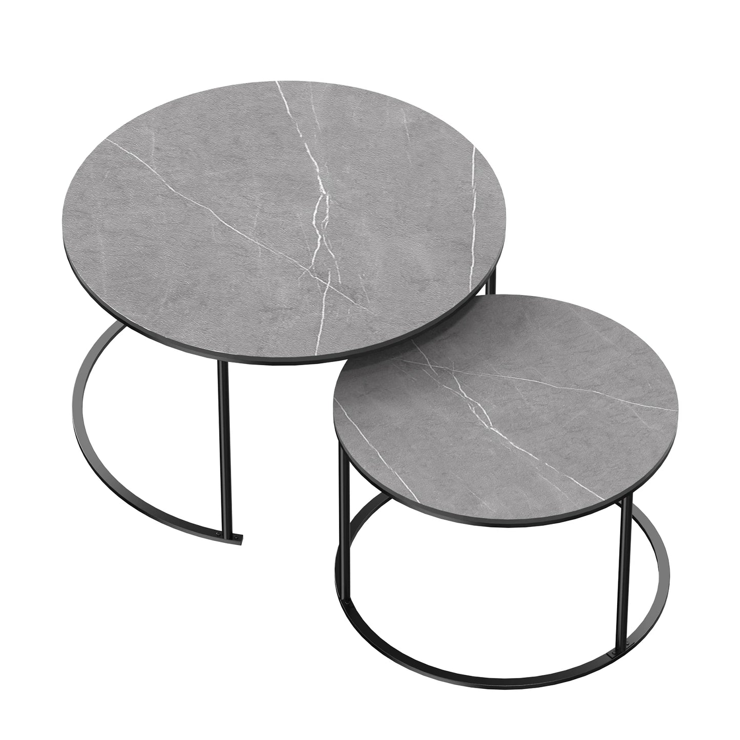 Nesting Round Coffee Table Set – Modern Space-Saving Living Room Furniture, Wood & Metal Accent Tables