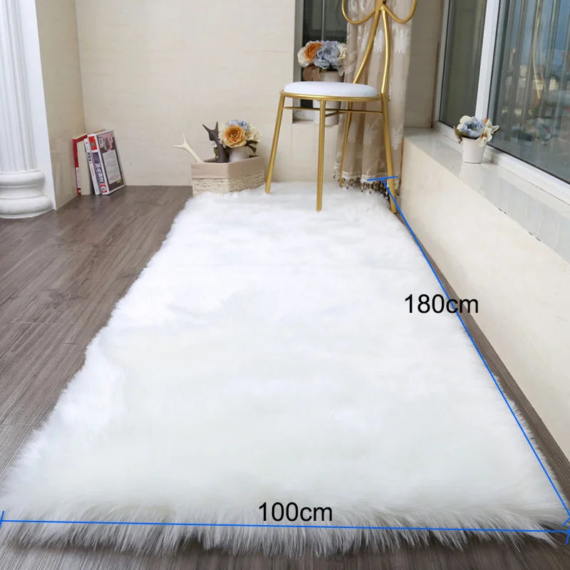 White Rectangle Soft Shaggy Carpet Faux Fluffy Rugs