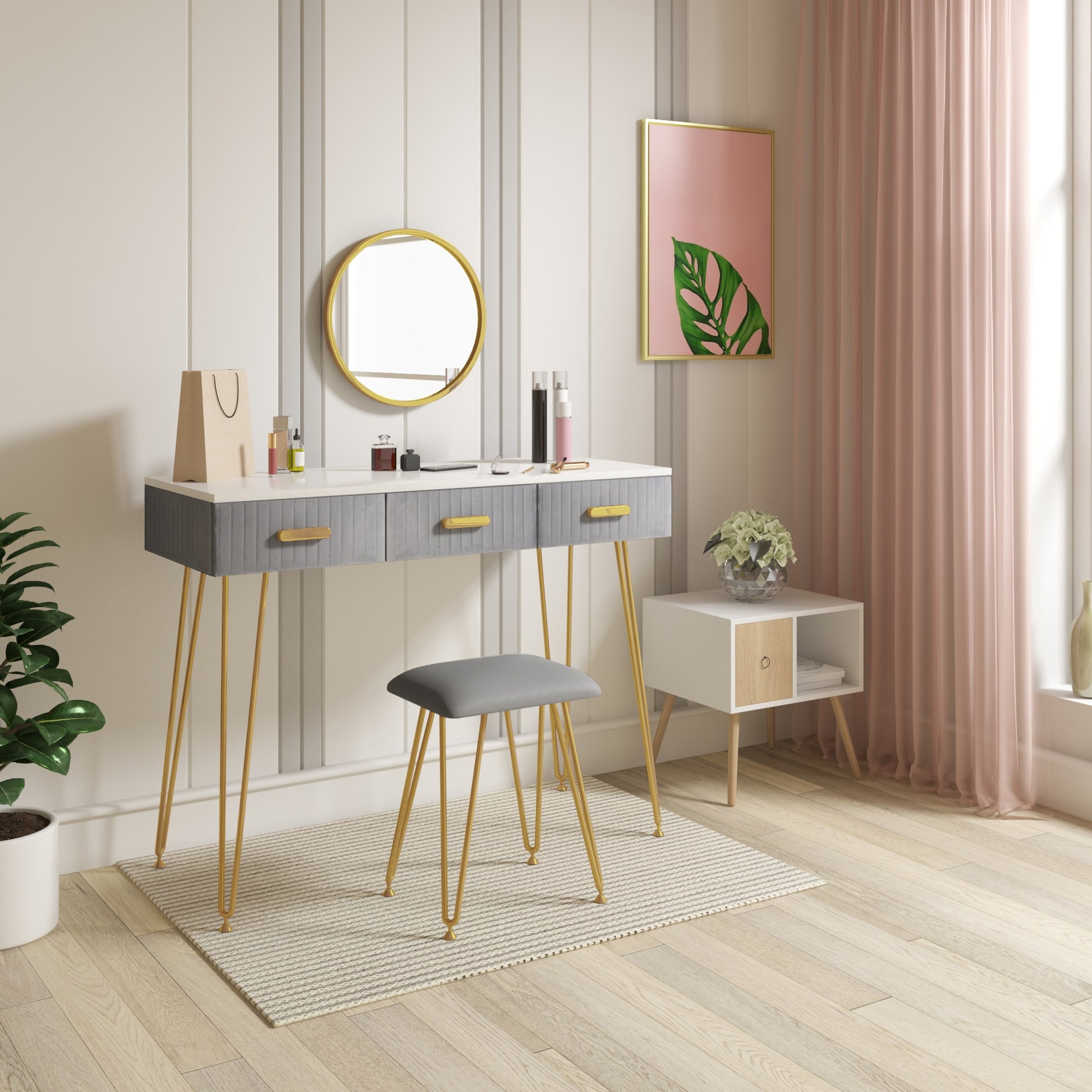 Modern Dressing Table with Stool Mirror Drawers-the Housite UK