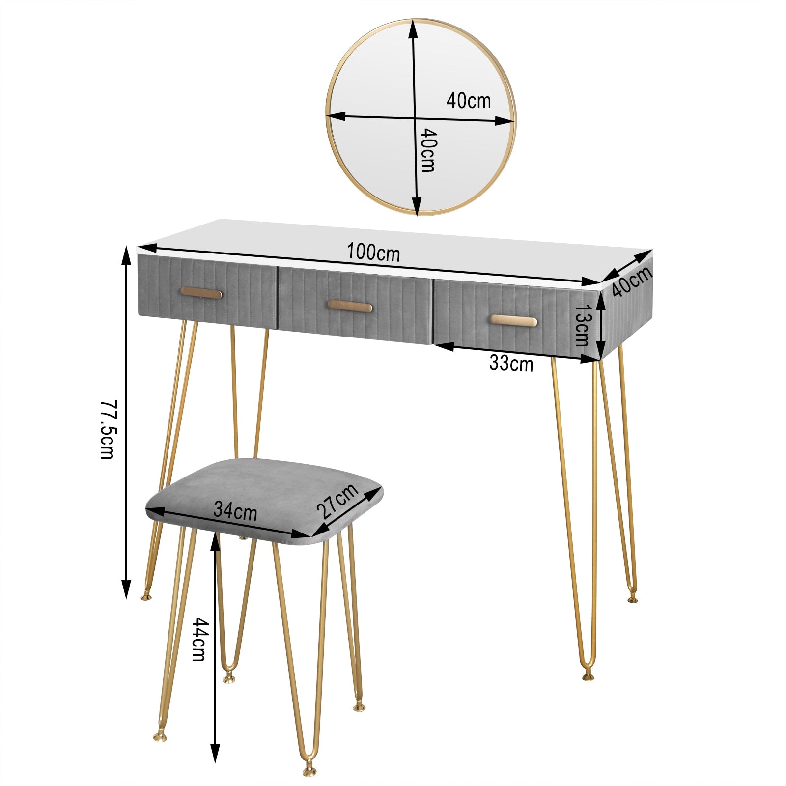 Modern Dressing Table with Stool Mirror Drawers-the Housite UK