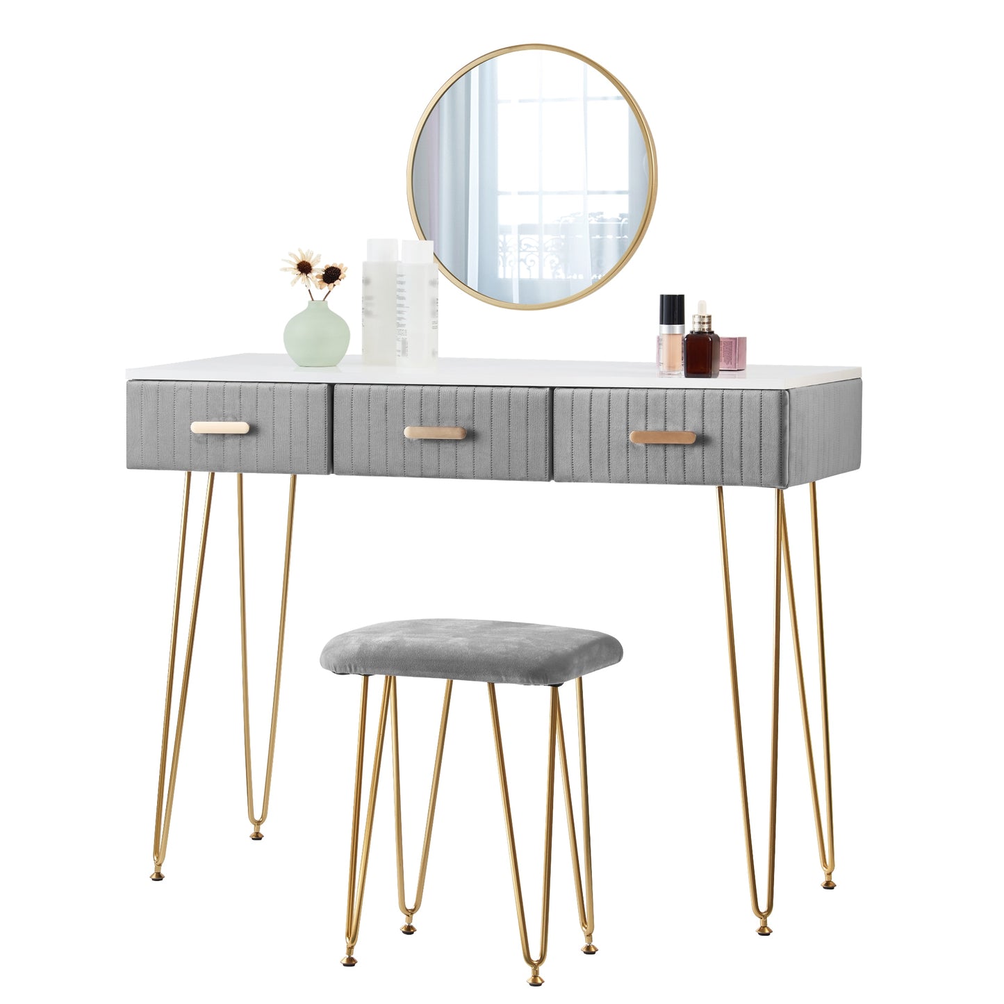 Modern Dressing Table with Stool Mirror Drawers-the Housite UK