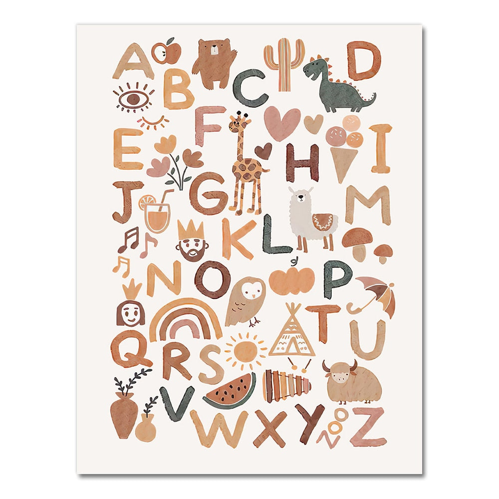Boho Nursery Alphabet Wall Canvas-the Housite UK