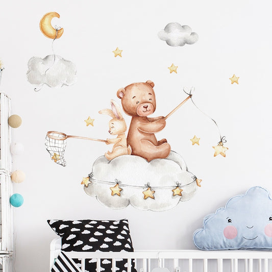 Kids Wall Sticker Bear Bunny Star Moon Wall Stickers-the Housite UK