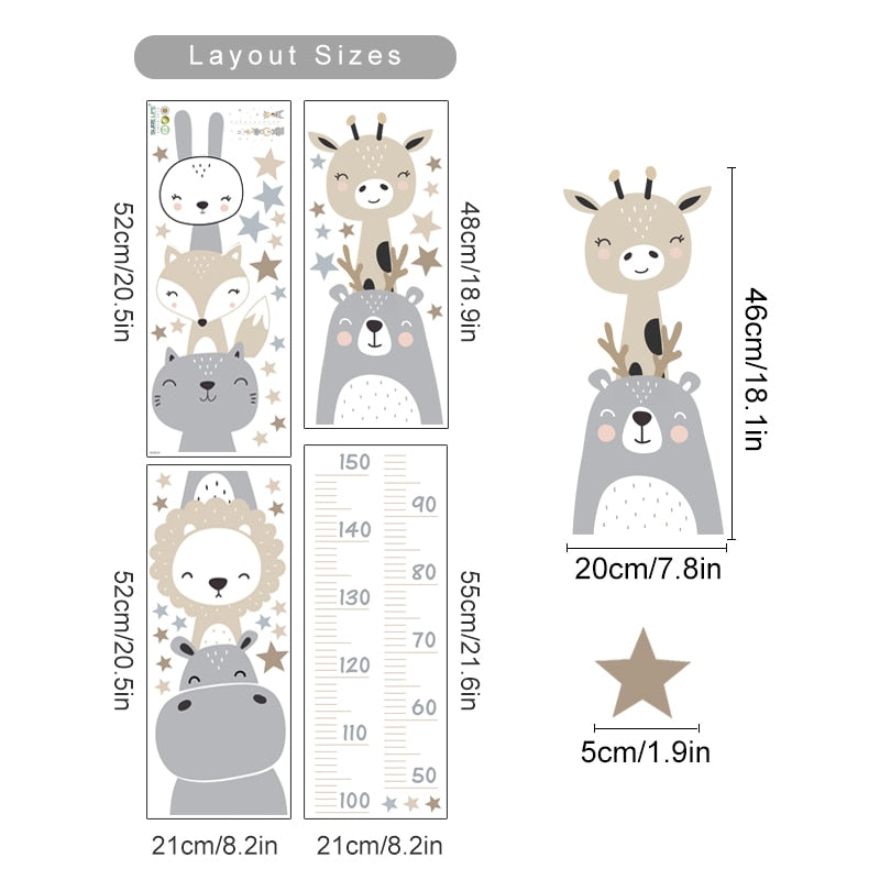 Boho Vinyl Baby Height Measurement Animals Wall Stickers-0-the Housite UK