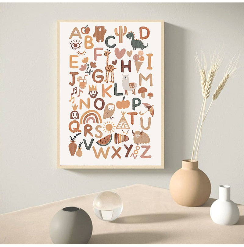 Boho Nursery Alphabet Wall Canvas-the Housite UK