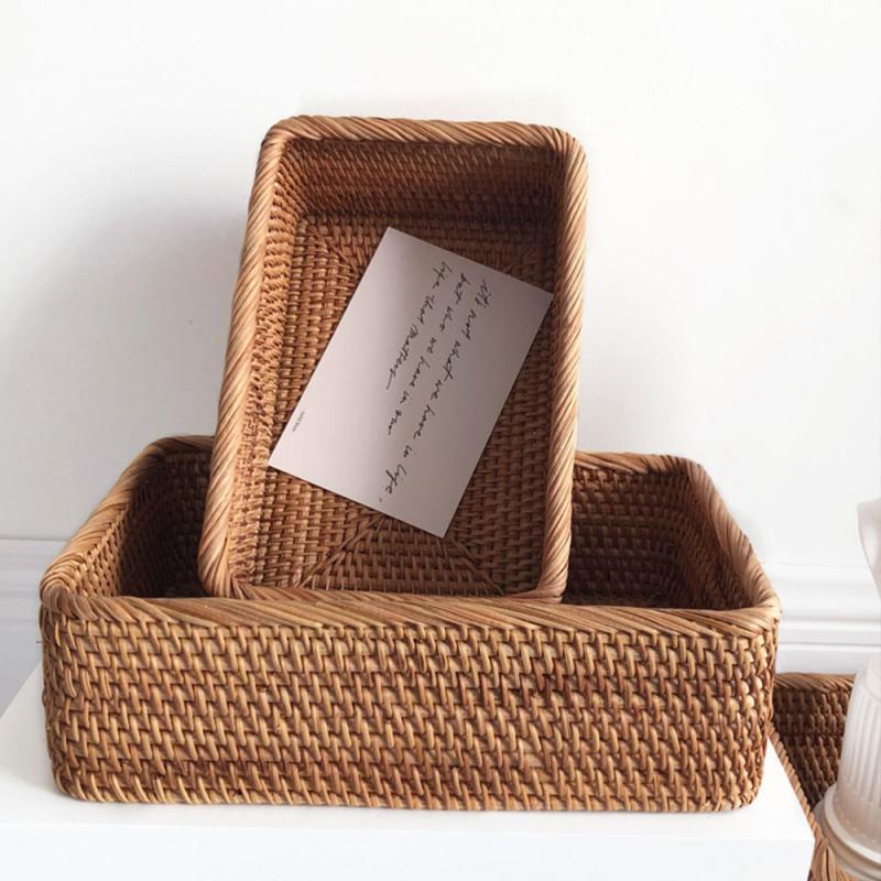 Hand Woven Rattan Storage Basket Rectangular Rattan Wicker Basket