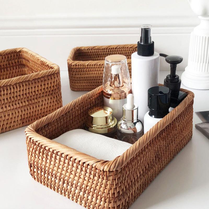 Handwoven Rectangular Rattan Wicker Basket-0-the Housite UK