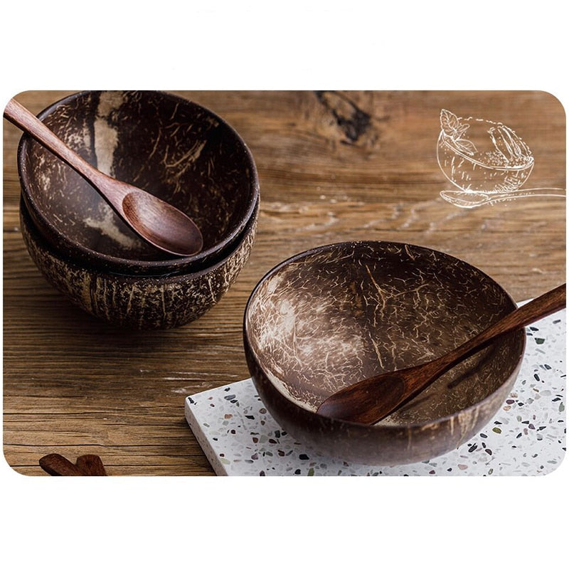 Natural Coconut Bowl And Tableware Spoon Set-the Housite UK