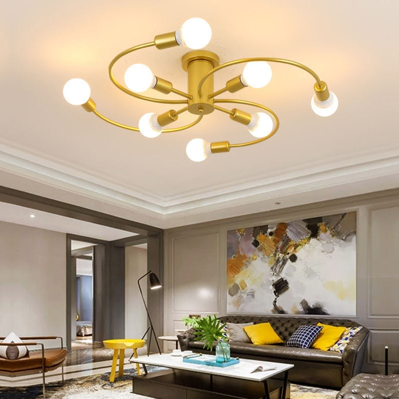 Modern Iron Ceiling Chandelier – Elegant Industrial Lighting Fixture for Living Room & Dining Room