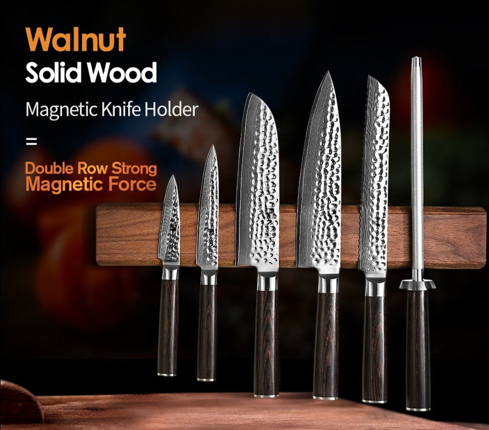 40cm Black Walnut Magnetic Knife Holder – Premium Wooden Wall-Mounted Knife Rack